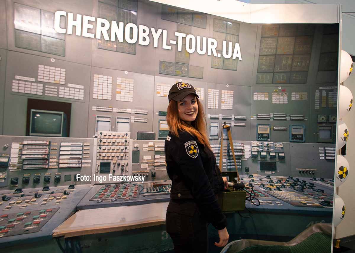 Die Sperrzone um die Kernkraftwerksruine von Tschernobyl mit Tschernobiyl Tour besuchen. Deren Stand auf der ITB 2019. Foto: Ingo Paszkowsky