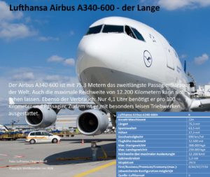 Lufthansa-Sitzplatzkonfiguration und wichtige Daten zu den „Eindeckern“ - die Fotos 45 Lufthansa Airbus A340-600, wichtige Daten