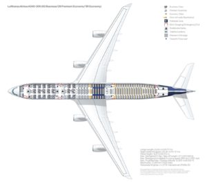 Lufthansa-Sitzplatzkonfiguration und wichtige Daten zu den „Eindeckern“ - die Fotos 42 Sitzplan Lufthansa Airbus A340-300, mit 42 Sitzen in der Business Class, 28 in der Premium Economy und 181 in der Economy