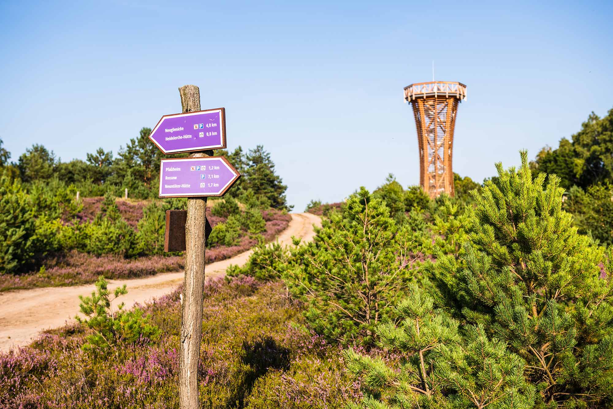 Wegweiser mit Aussichtsturm