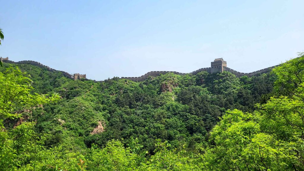 🏯Die Chinesische Mauer bei Jinshanling: Geschichte, Schönheit, Besuchstipps 12 Die Mauer ist an dieser Stelle von Grünpflanzen umgeben