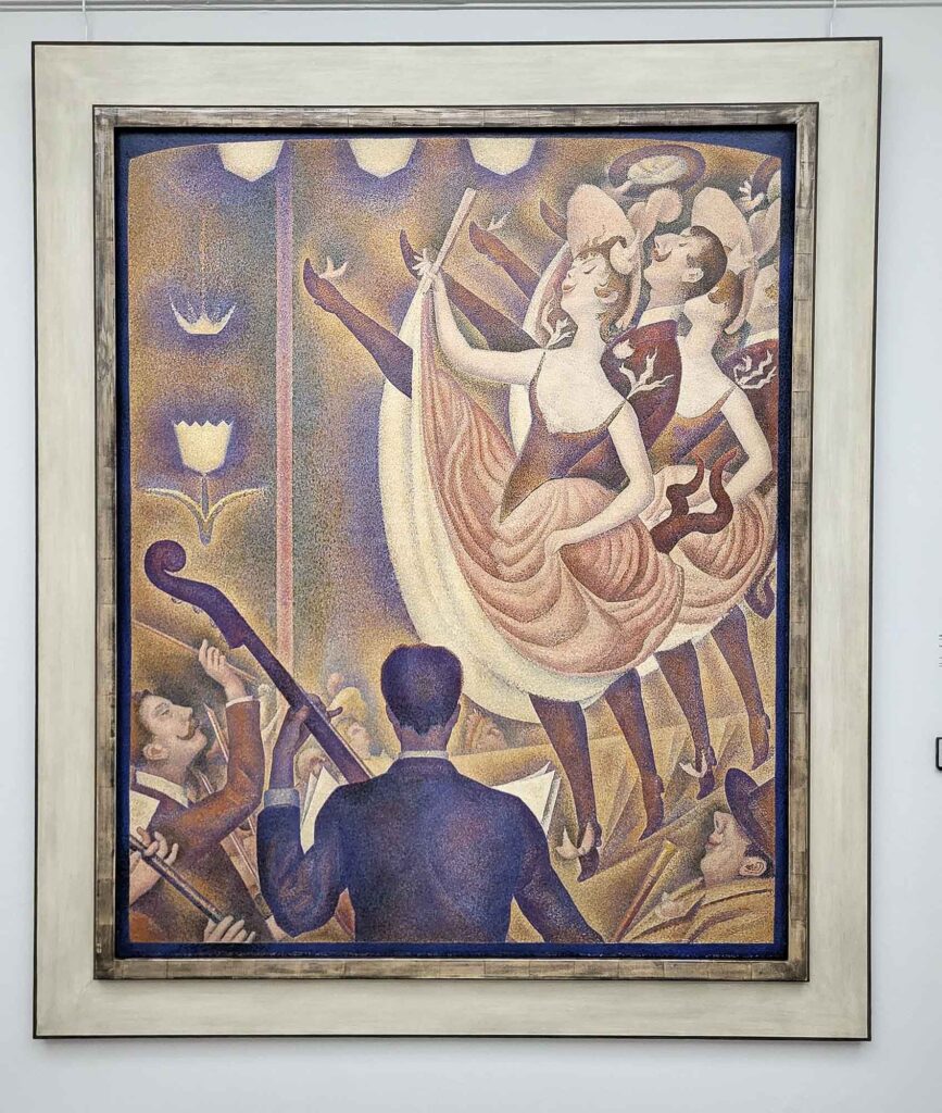 Gemälde mit stilisierten Tänzern und Musikern in warmen Farben, ausgestellt im Kröller-Müller Museum